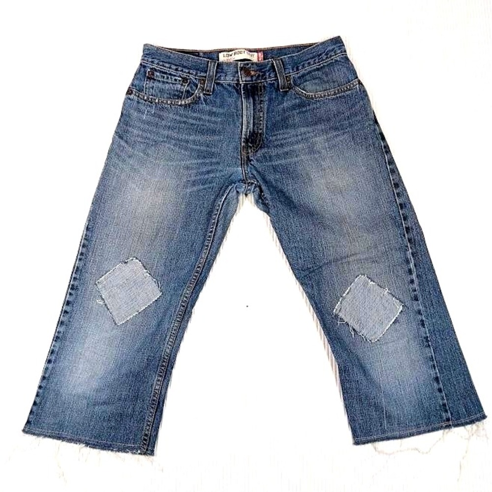 Levis 527 Jeans Mens‎ 31x32 (real 30x20) Blue Distressed Low Boot Cut Patched